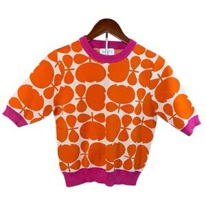 Compañía Fantástica Geometric Print Short‐Sleeved Orange Knit Sweater Sz Medium